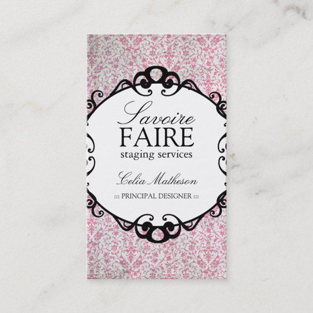 Classy Damask Interior Designing Business Cards (Front)