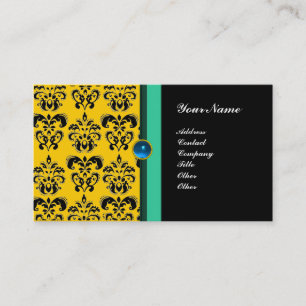 CLASSY DAMASK MONOGRAM ,black sapphire Business Card