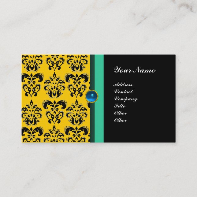 CLASSY DAMASK MONOGRAM ,black sapphire Business Card (Front)
