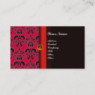CLASSY DAMASK MONOGRAM black topaz orange, Business Card