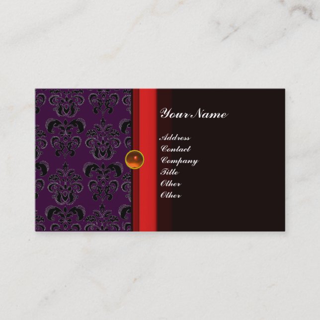CLASSY DAMASK MONOGRAM black topaz orange, Business Card (Front)