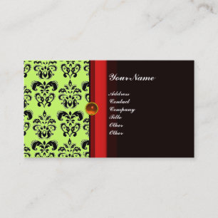CLASSY DAMASK MONOGRAM black topaz orange, Business Card