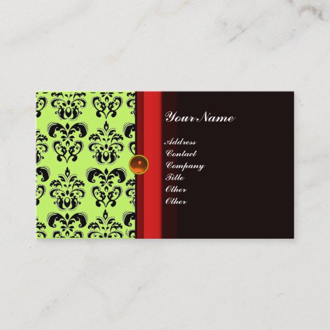 CLASSY DAMASK MONOGRAM black topaz orange, Business Card (Front)
