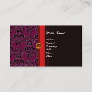 CLASSY DAMASK MONOGRAM black topaz orange, Business Card