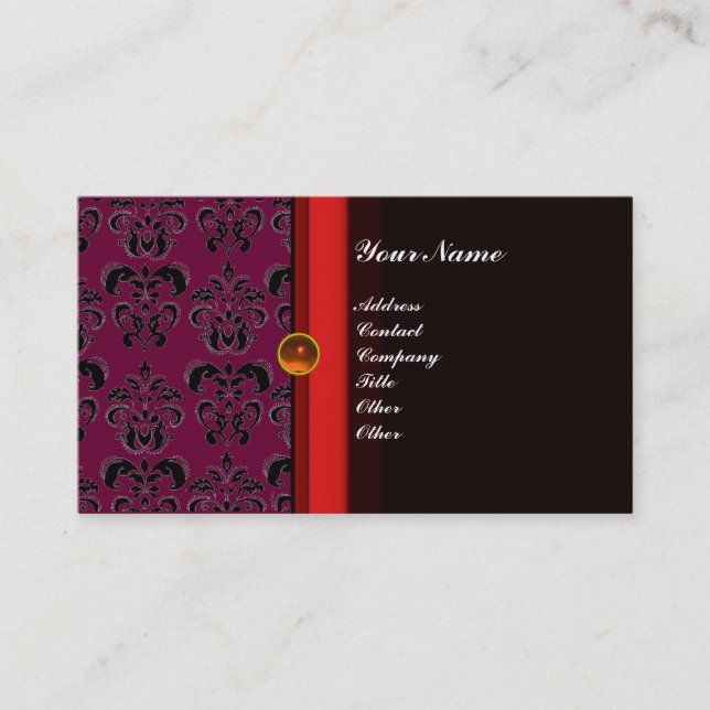 CLASSY DAMASK MONOGRAM black topaz orange, Business Card (Front)
