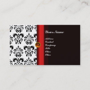 CLASSY DAMASK MONOGRAM black topaz orange platinum Business Card
