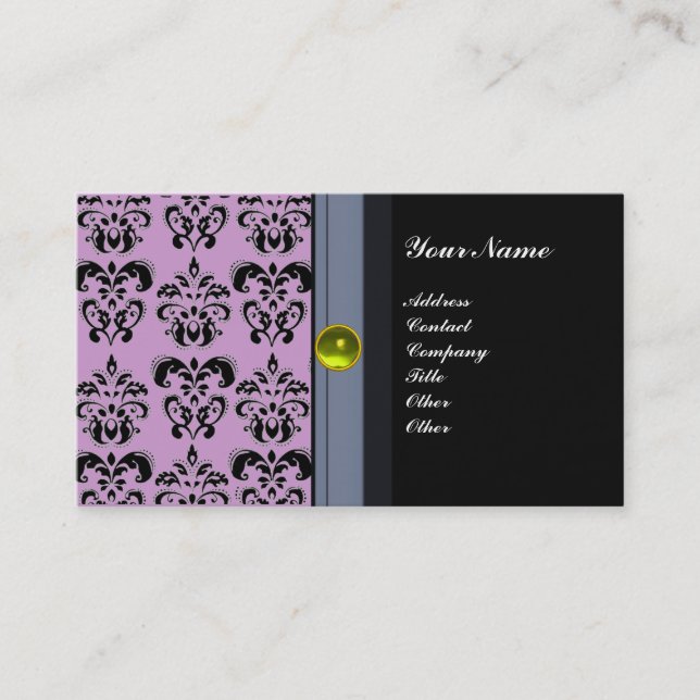 CLASSY DAMASK MONOGRAM black topaz yellow Business Card (Front)