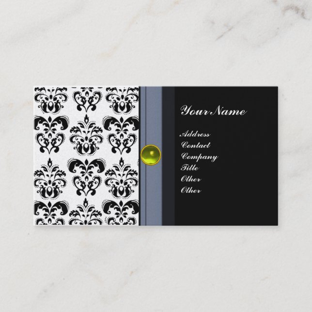 CLASSY DAMASK MONOGRAM black topaz yellow platinum Business Card (Front)