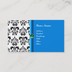 CLASSY DAMASK MONOGRAM blue aquamarine Business Card