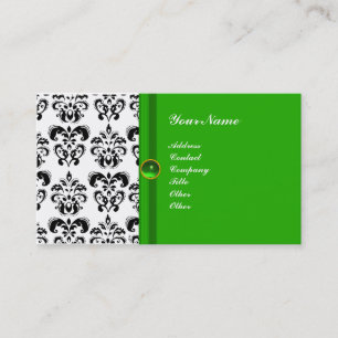 CLASSY DAMASK MONOGRAM green black white Business Card