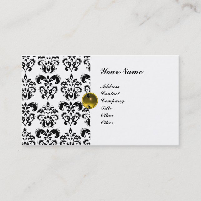 CLASSY DAMASK  MONOGRAM metallic eggshell Business Card (Front)