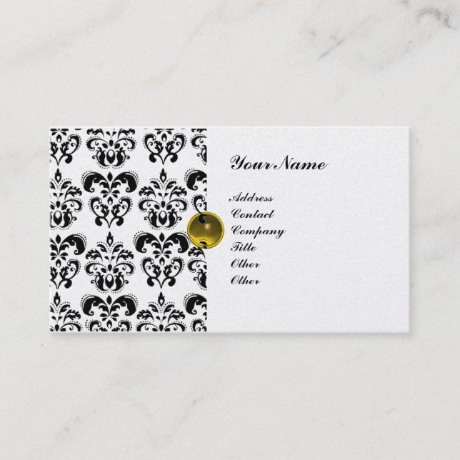 CLASSY DAMASK  MONOGRAM metallic platinum Business Card (Front)
