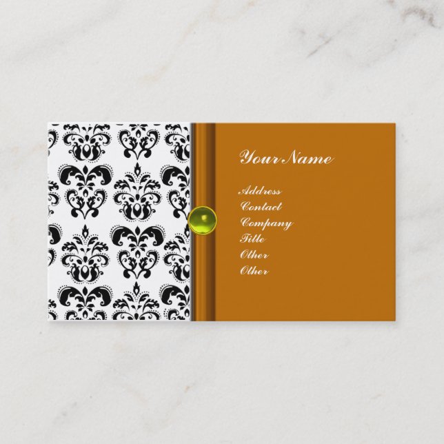 CLASSY DAMASK MONOGRAM ,purple topaz yellow Business Card (Front)