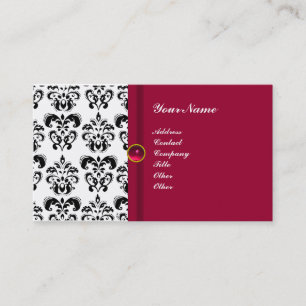 CLASSY DAMASK MONOGRAM ,red ruby pink Business Card