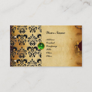 CLASSY DAMASK PARCHMENT MONOGRAM green emerald Business Card