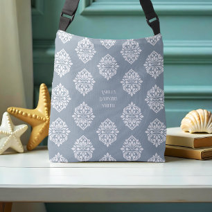 Classy Damask Regency Cadet Grey Crossbody Bag