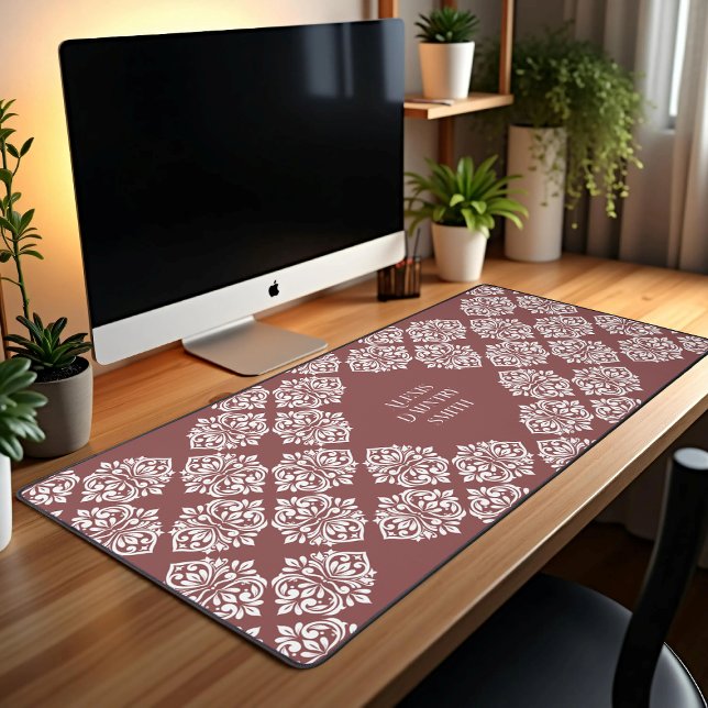 Classy Damask Regency Geometric Pastel Red Desk Mat (Creator Uploaded)