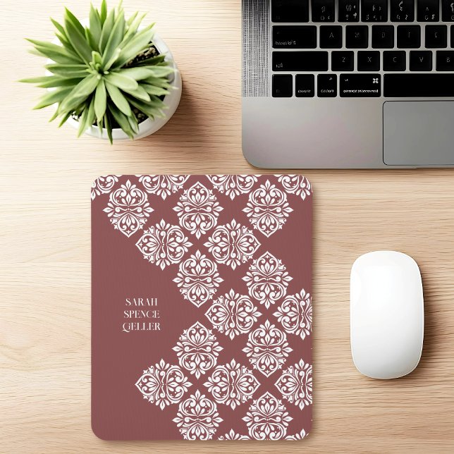 Classy Damask Regency Geometric Pastel Red Mouse Pad (Creator Uploaded)