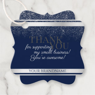 Classy Dark Blue and Silver Packaging Thank You Favour Tags