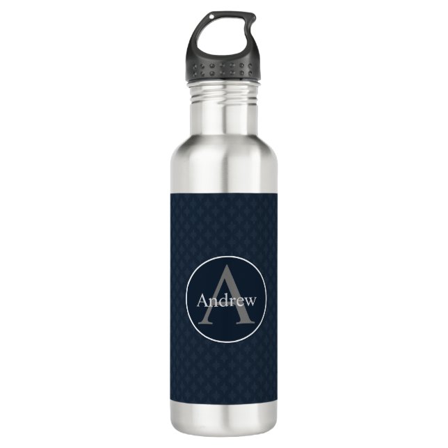 Classy Dark Blue Personalized 710 Ml Water Bottle (Front)
