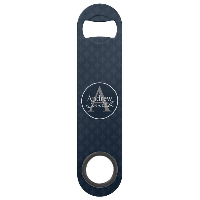 Classy Dark Blue Personalized Speed Bottle Opener (Front)