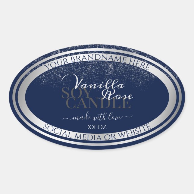 Classy Dark Blue & Silver Product Packaging Labels (Front)