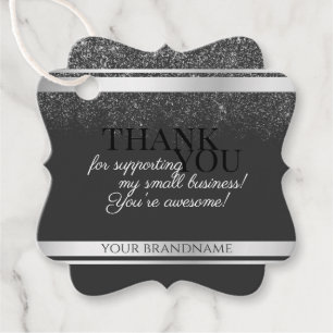 Classy Dark Grey and Silver with Chic Glitter Rain Favour Tags