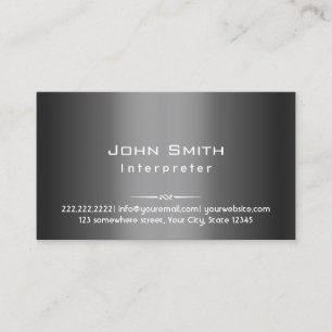 Classy Dark Grey Metal Interpreter Business Card