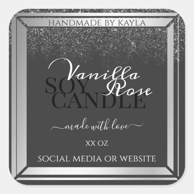 Classy Dark Grey & Silver Product Packaging Labels (Front)