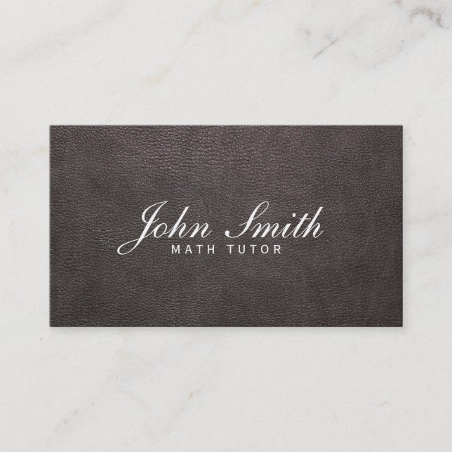 Classy Dark Leather Math Tutor Business Card (Front)