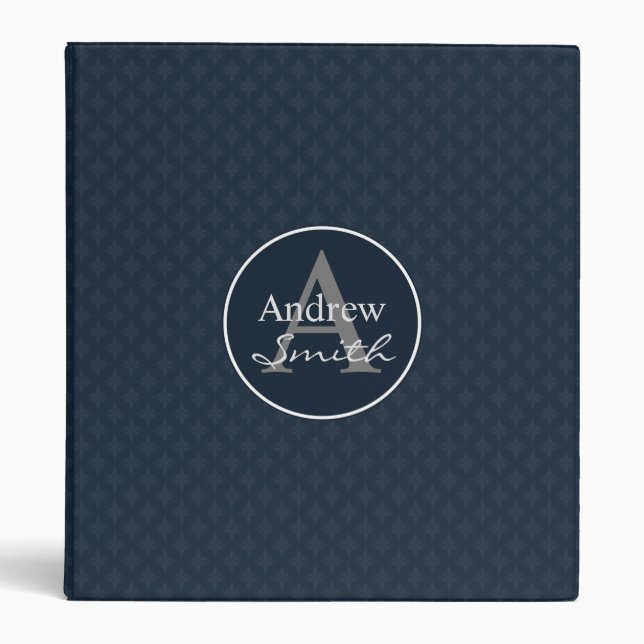 Classy Dark Navy Blue Custom Monogram Binder (Front)
