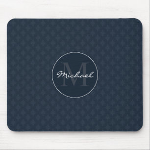 Classy Dark Navy Blue Custom Monogram Mouse Pad