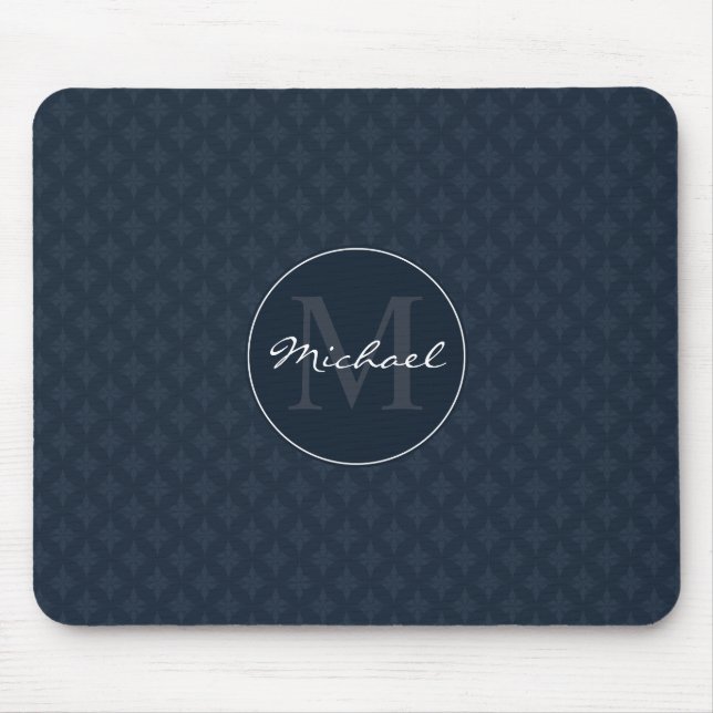 Classy Dark Navy Blue Custom Monogram Mouse Pad (Front)