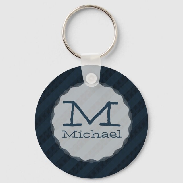 Classy Dark Navy Custom Monogram Version 2.1 Keychain (Front)