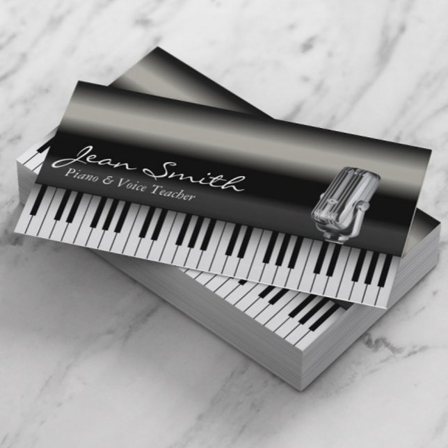 Classy Dark Piano & Voice Teacher Business Card (Creator Uploaded)