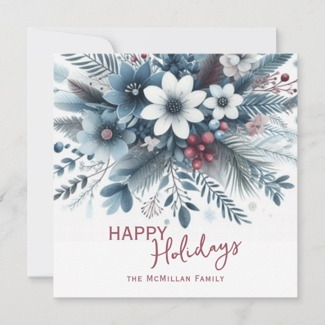 Classy Dark Teal Blue Red Floral Holiday Wreath (Front)