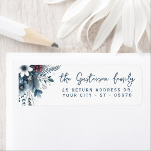 Classy Dark Teal Blue Red Floral Holiday Wreath