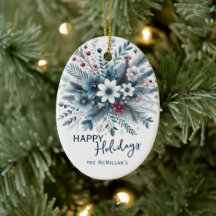 Classy Dark Teal Blue Red Floral Holiday Wreath