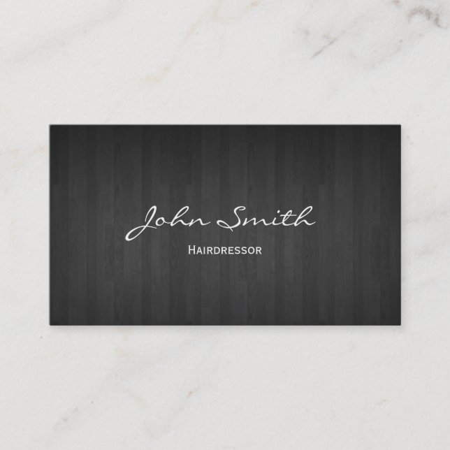 Classy Dark Wood Hairdresser Business Card (Front)