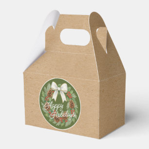 Classy December Wreath With White Bow Holiday Favor Box