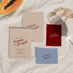 Classy Deep Red Blue Whimsical Unique Wedding Invitation