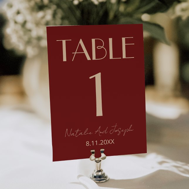 Classy Deep Red Cream Fancy Wedding Table Number (Creator Uploaded)