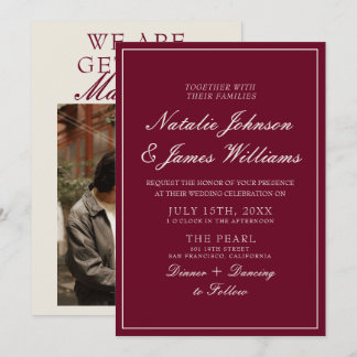 Classy Deep Red Old Money Photo Wedding Invitation