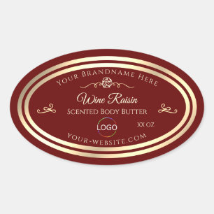 Classy Deep Red Product Label Gold Frame with Logo