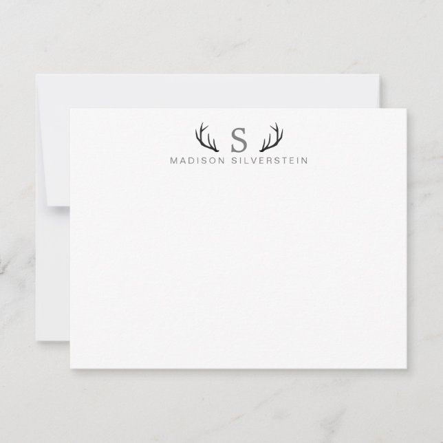 Classy Deer Antlers Grey Monogram Card (Front)