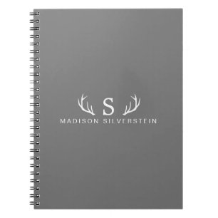 Classy Deer Antlers Monogram Grey Notebook