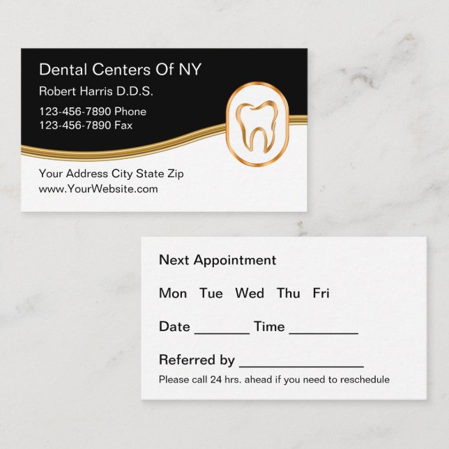 Classy Dentist Appointment Business Card Template (Front/Back)