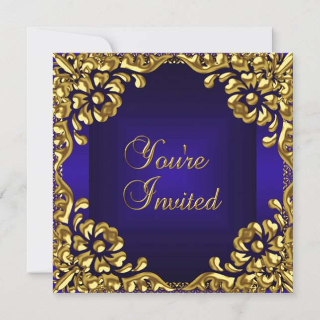 Classy Design Party Invite Gold Royal Blue (Front)