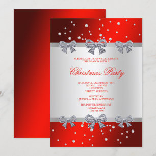 Classy Diamond Bows & Pearls Christmas Invitation