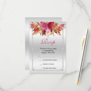 Classy Diamond Glitter Watercolor Flowers Birthday RSVP Card